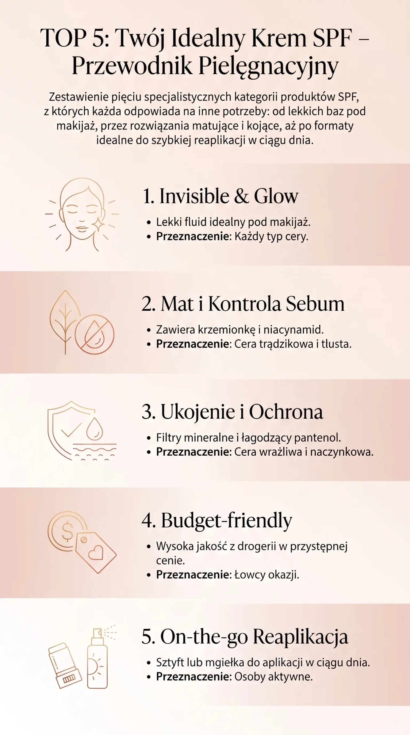 Ranking: Najlepsze kremy z filtrem SPF 50 do twarzy na lato 2026 – lekkie, matujące i pod makijaż 3 Infografika: TOP 5 najlepszych kremów z filtrem SPF 50 do twarzy – ranking Glamorita.
